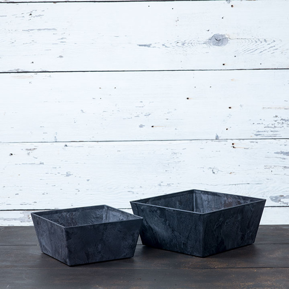 Ella Low Square Planter 12″ – Artstone Black